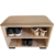 Meuble à chaussures avec banc intégré en bois couleur chêne et assise en velours marron, montrant ses deux étagères de rangement, sur fond transparent.