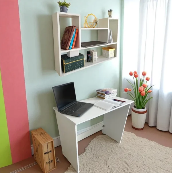 Bureau avec Étagères en Bois Meuble de Rangement pour Étudiants