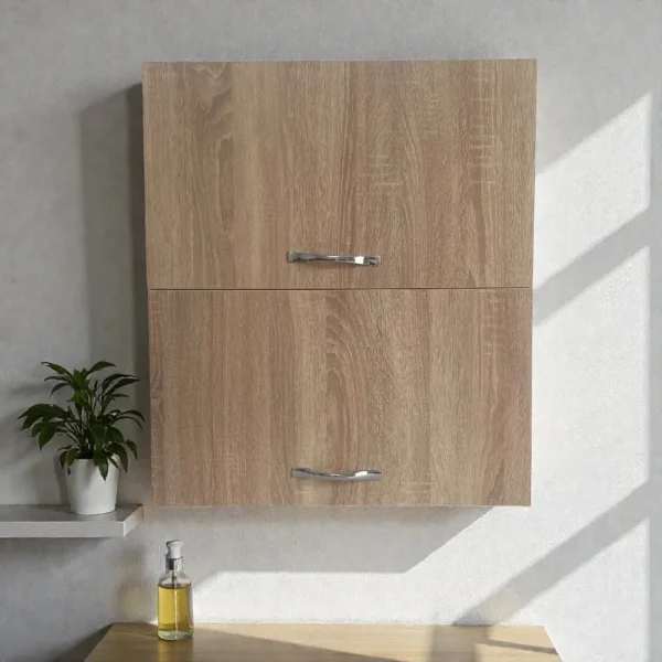 Vue frontale d'un meuble polyvalent beige fermé, idéal pour l'organisation des outils ou du matériel de bureau.