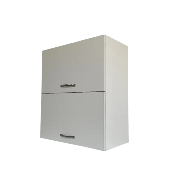 Meuble haut de cuisine blanc à 2 portes fermé, idéal pour un gain de place moderne